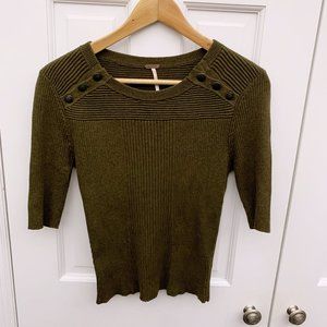 Free People Ribbed Button Detail Top